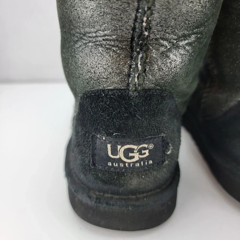 UGG Big Girls Size 6 Black Silver Sparkle Classic Glitter Boots Shoes 1000792